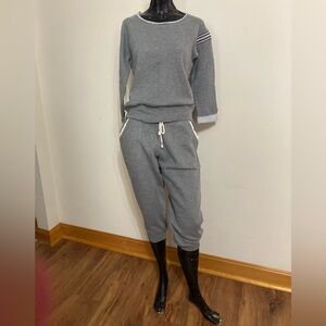 Gray, Vintage Style Lounge Set with Striped Sleeve Detail. 2pc. Item# TSswst2